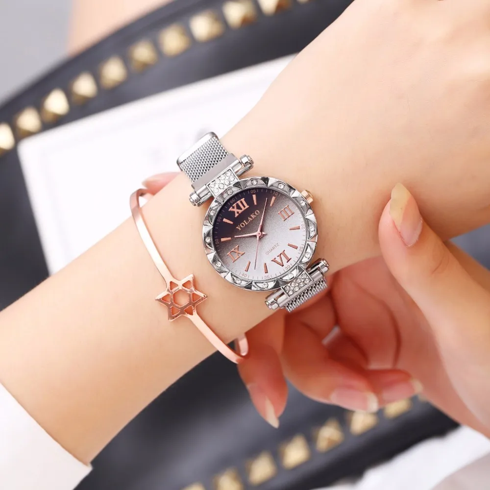 

YOLAKO Clock Relogio Feminino watch Women watches Magnet Buckle Gradient Roma Dial Luxury Ladies Watch Stainless Steel Quartz