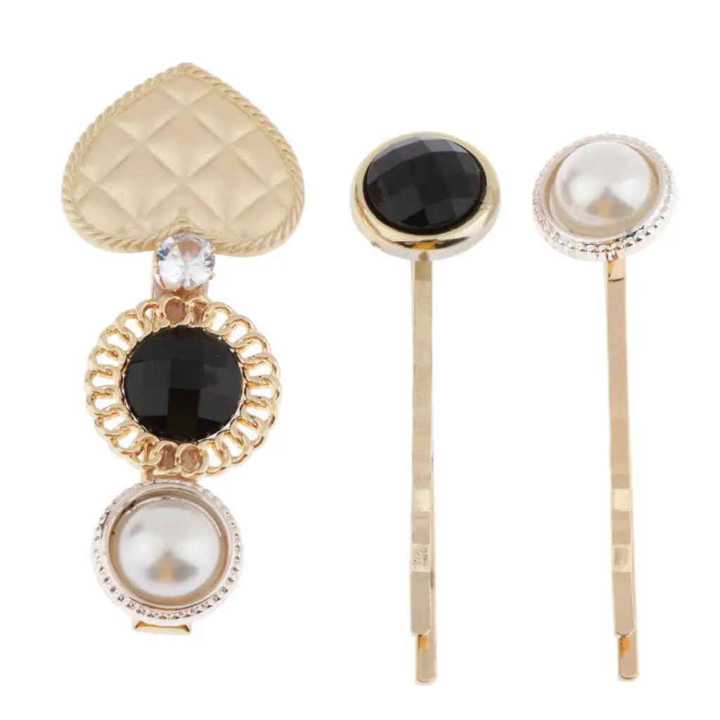 3Pcs Metal Gold Tone Hair Clips Rhinestone Duckbill Clips Hair Accessories