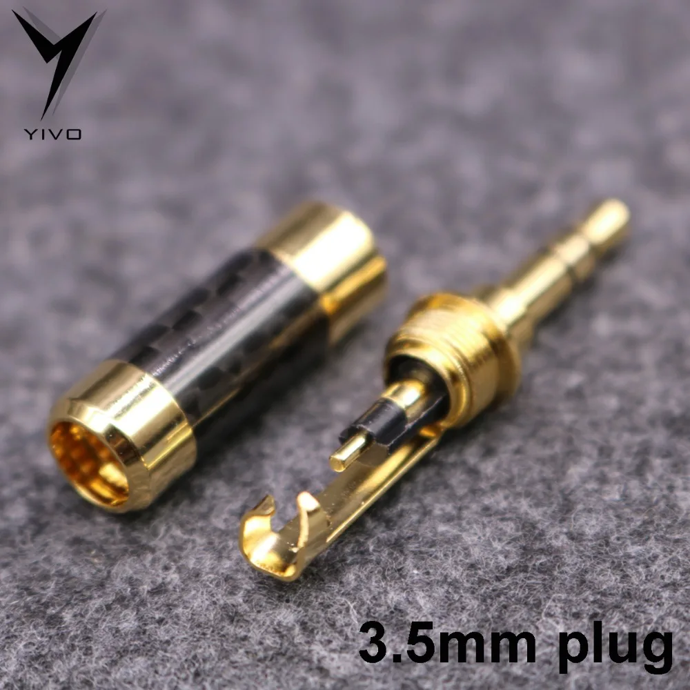 10pcs YIVO Hi end Gold Plated Audio Male Earphone Headphone plug Carbon Fiber 3 5mm stereo 1 8 jack connector for 3mm 6mm Cable