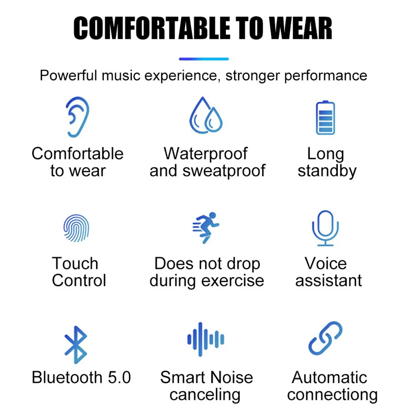 TWS Bluetooth 5 0 Wireless Earphones 8D HIFI Noise Cancelling Power Display Earbuds Music Headset For Xiaomi Samsung Huawei