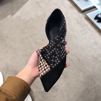 

2020 New Sexy Side Empty Female Tip Baotou in Her Heels Rhinestone Hollow Fine Shoes Female