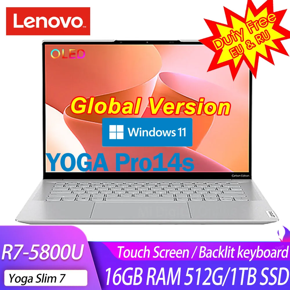 Ультратонкий ноутбук Lenovo YOGA Pro 14s Carbon 2022 дюйма AMD Ryzen 7 5800U 16 ГБ 512 ТБ SSD 2 8 K 90 Гц OLED