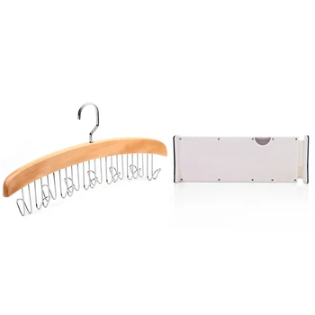 

1 Pcs Wood Color 12 Belt Wood Racks Wardrobe Scarves Ties Organizer Hanger & 1 Pcs Drawer Dividers White Spring
