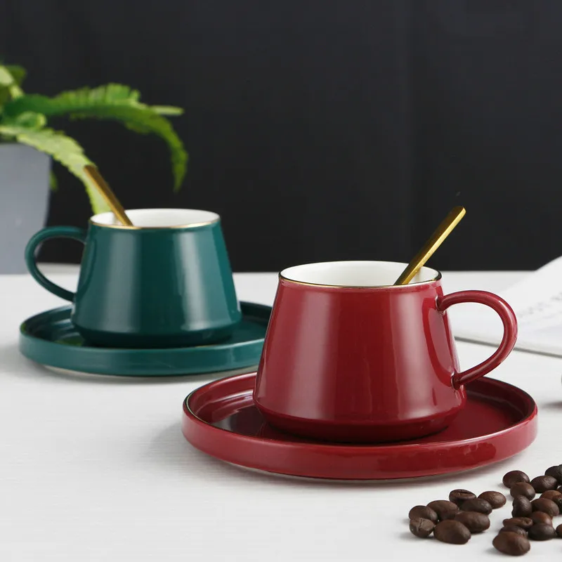Fashion creative Phnom Penh ceramic coffee cup dish set magic red peacock green glaze mug small gift
