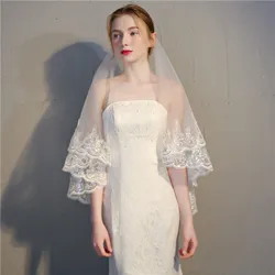 Pretty Bridal Veil Two Layers Appliques Lace Edge Soft Tulle Veil Bride With Comb White Veils For Wedding Party High Quality
