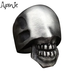 Apinje Real 925 Sterling Silver Big Skull Ring for Men Punk Gothic Rings Biker Man Jewelry
