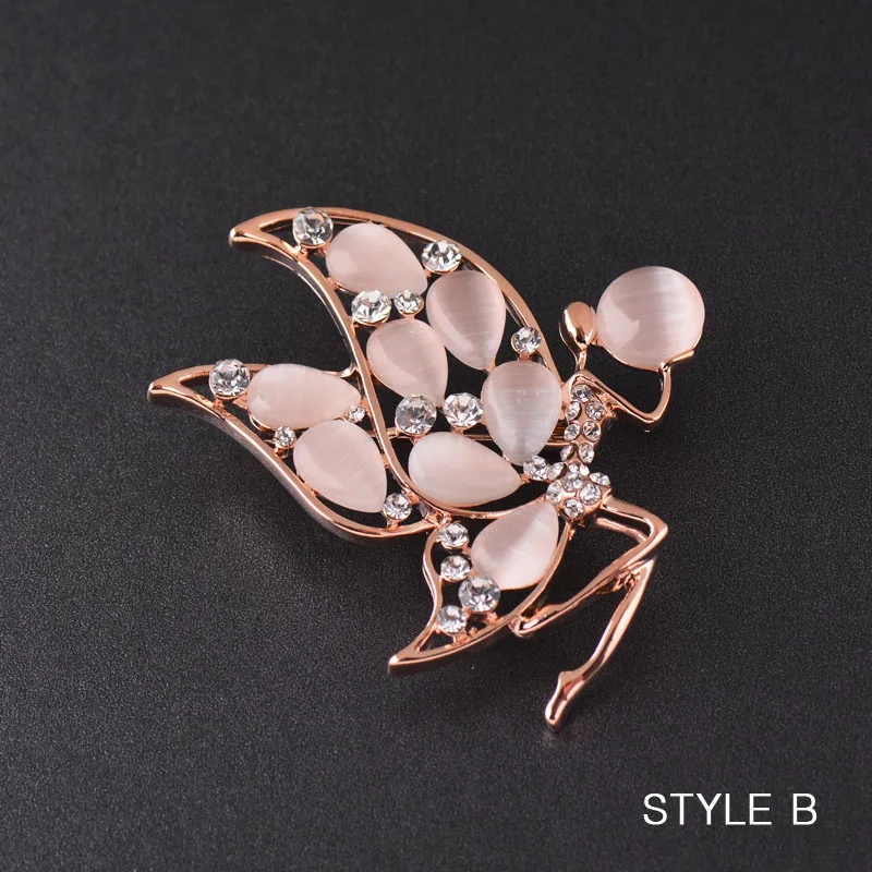 style B SINLEERY дизайн розовый опал Бабочка Фея цветок брошь розовое золото цвет крошечные кубический цирконий Брошь для женщин ювелирные изделия XZ018 SSH - Окраска металла: style B