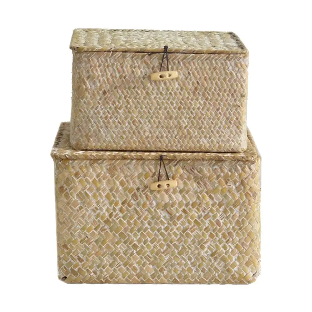 New Handmade Seaweed Woven Storage Basket Laundry Box Flower Makeup Cosmetics Books Storage Holder Home Jewelry Organizer