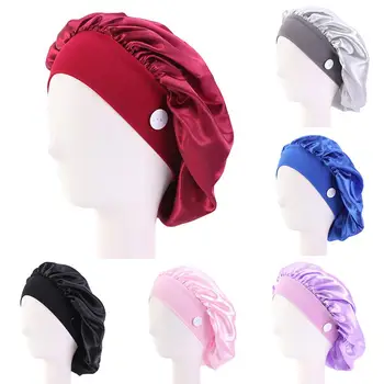 

Solid Color Nurse Doctor Scrub Cap Buttonde Bouffant Elastic Hat