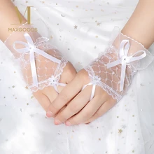 Модные свадебные перчатки для невесты, женские белые черные кружевные перчатки, Свадебные вечерние аксессуары, Элегантные Перчатки