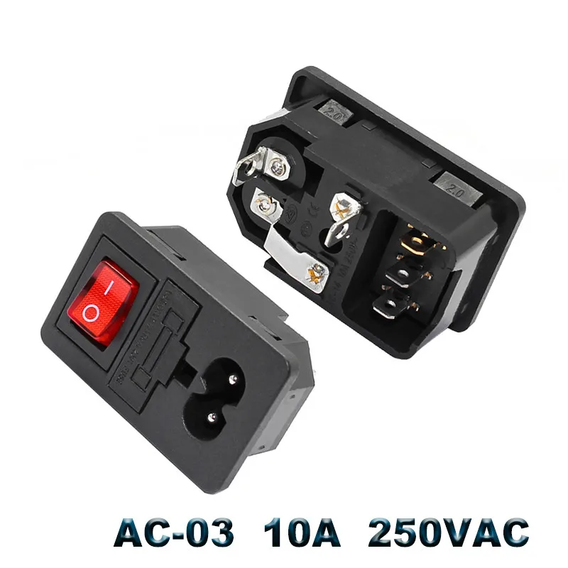 Электрическая розетка переменного тока IEC320 C14 3 контактный красный светодиодный