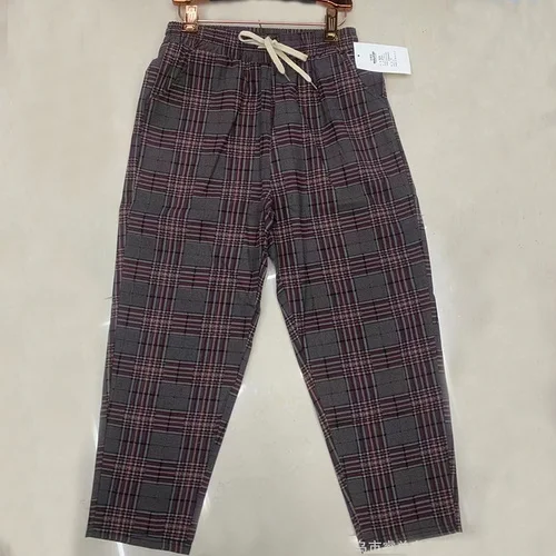 work pants Plaid Pants Women's Harem Pants Capris Loose High Waisted Trousers Female Oversize Summer Cotton Ankle-Length Pants for Women vuori joggers Pants & Capris