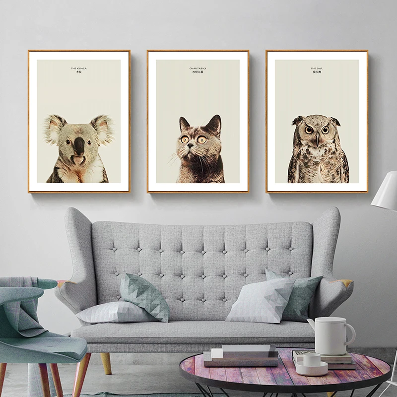 Nordic Canvas Painting Art Decor Animal Owl Cat Koala Picture Print Poster Living Room Bedroom | Дом и сад