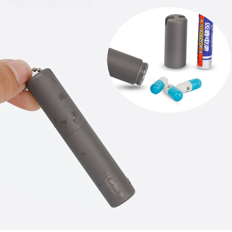 

Waterproof Titanium Pill Box Case Bottle Cache Drug Holder Container Medicine Box Camping tools Ta6108