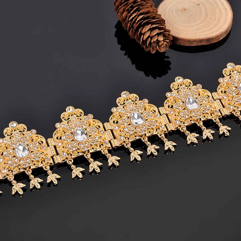 New Morocco Algeria Wedding Headpiece Rhinestone Bridal Headwear Luxury Gold Plated Wedding Hair Accessories Bridal Headdress