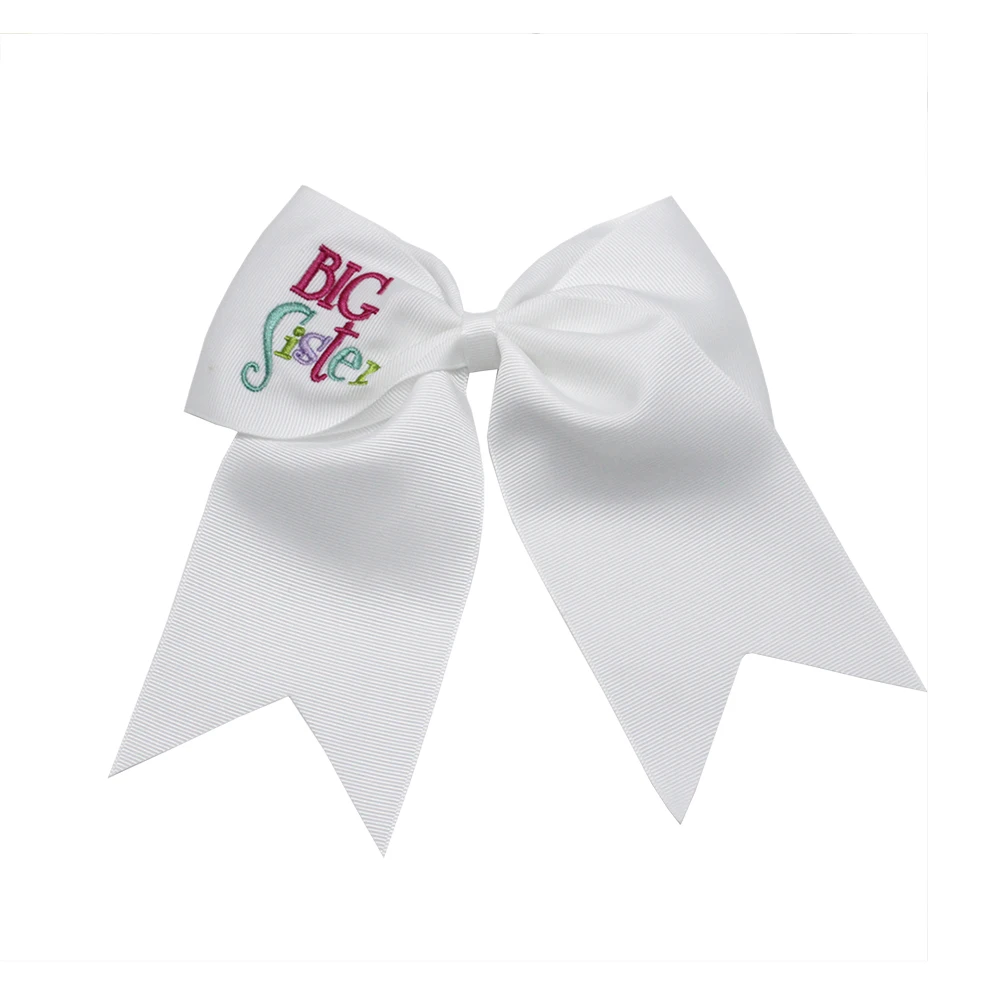 12 шт. Новинка 7 дюймов sitster девушки Cheer банты эластичные резинки для волос вышивка Grosgrain конский хвост банты для волос для девочек аксессуары для волос