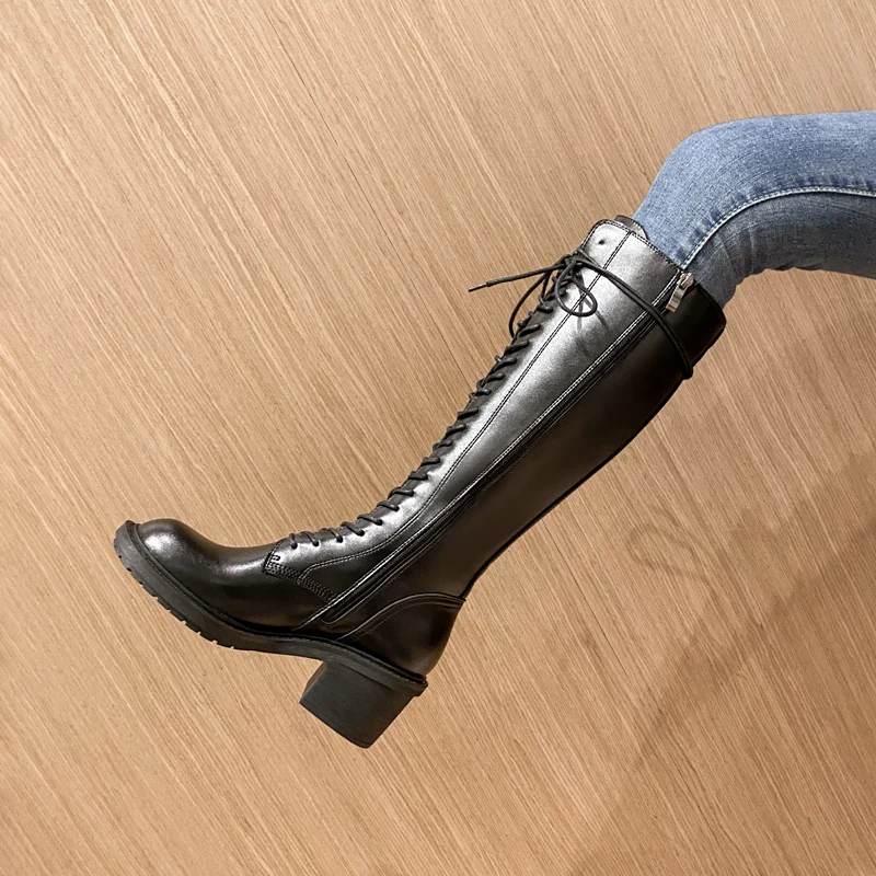 

New Design Autumn Winter Women's Boots Party Nightclub Motorcycle Knee-High Boots Platform Exquisite Knight Woman Shoes Botas