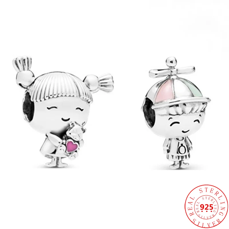 Cuentas de plata de ley 925 con coletas para niña y niño, accesorio para Pandora Original, joyería fina DIY|Cuentas| - AliExpress