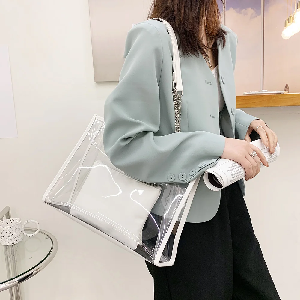 Luxury Designer Women Handbag Transparent PVC Clear Shoulder Bag Large  Capacity Tote Bag Casual Purse Underarm Composite Bag - AliExpress