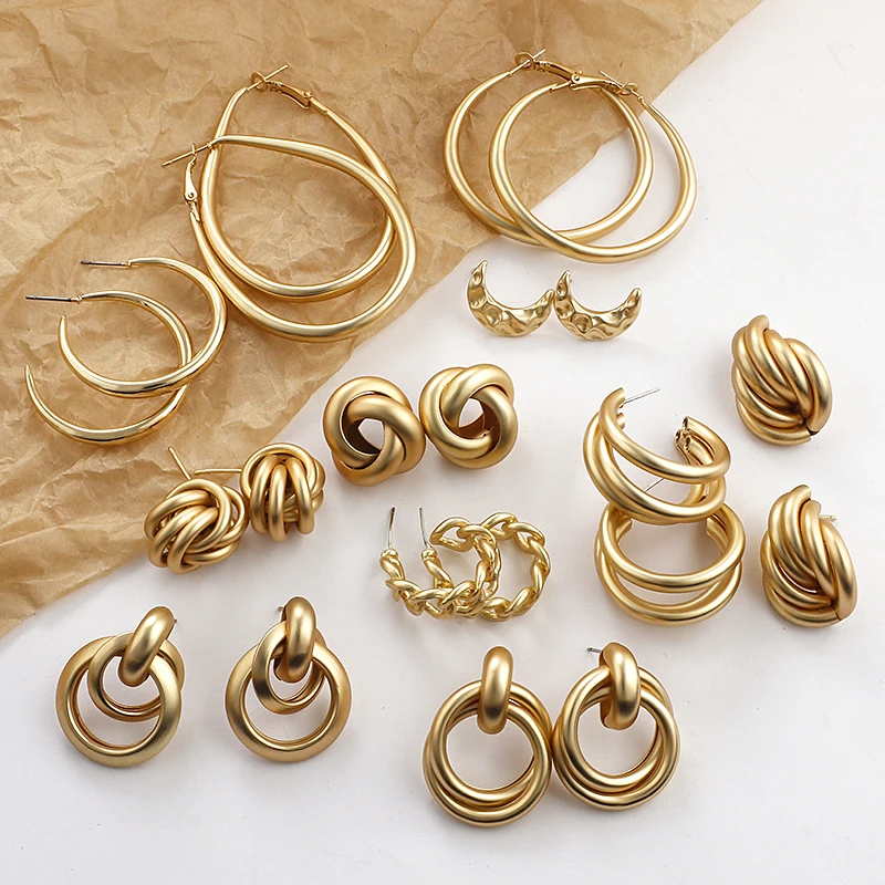 

2020 New Gold Color Earrings For Women Multiple Trendy Round Geometric Drop Statement Earrings Fashion Party Jewelry Gift