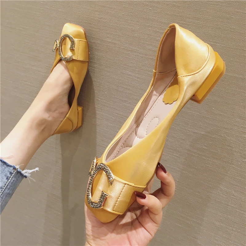 Plus Size 40-42 Women Shoes Ballet Flats Women Flats Crystal Buckle Square Toe Flat Boat Shoes Woman Loafers zapatos de mujer