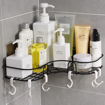 

Household Wrought Iron Free Punch Corner Racks Suction Cup Storage Rack Multifunctional Wash Rack Bathroom Suction Wall Tripod