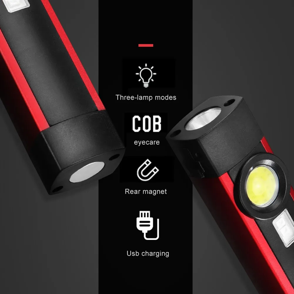 COB светодиодный мини-светильник с ручкой, УФ-магнит, USB Перезаряжаемый Рабочий фонарь, светильник-вспышка, Прямая поставка, аксессуары, Рождественское украшение