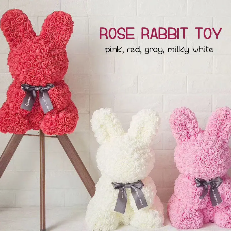 

Rose Rabbit Lovely Valentine'S Day Artificial Rose Rabbit Dolls Romantic Girlfriend Decorations PE
