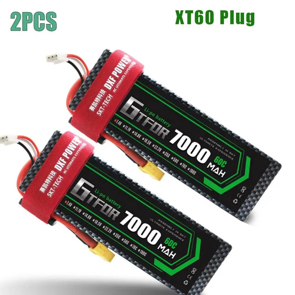 GTFDR 2 шт. RC батарея Lipo 7,4 V 11,1 V 2S 3S 6000MAH 6500MAH 6200MAH 7000mah 50C 60C 80C 100C 120C для RC Stampede автомобильный Дрон - Цвет: 2PCS7000HARDXT60