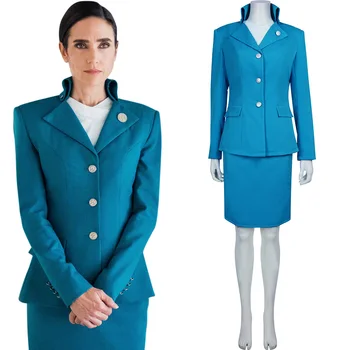 

Snowpiercer Melanie Cavill Cosplay Costume Stand Collar Blue Uniform Suit Outfit Halloween carnival Suit