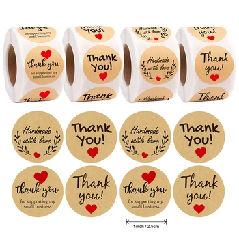 

500pcs 2.5cm Kraft Paper Thank You Stickers Red Love Handmade Baking Seal Label Gift Decoration Stationery Stickers