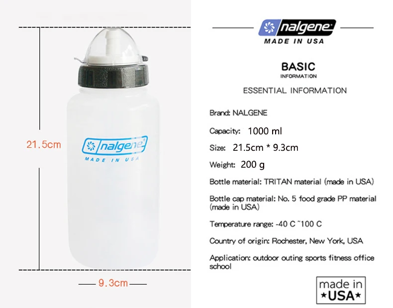 Nalgene Спорт на открытом воздухе чайник пластиковый портативный стаканчик для воды спортсмены герметичная мягкая бутылка большой емкости 1000 мл для пеших прогулок на велосипеде