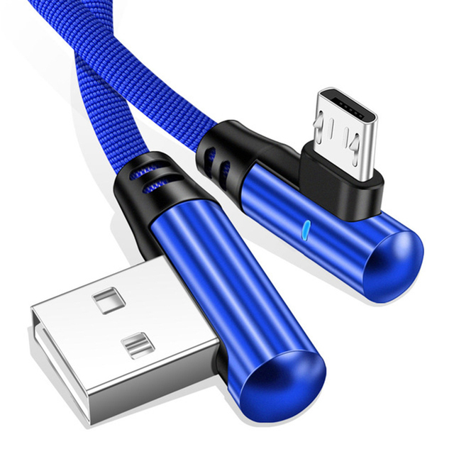 Type C Cable For Samsung S20 Huawei P30 P40 Type-C Micro 90D Braided 2.4A Led Fast Charging Mobile Phone Cable Data Cord 1M