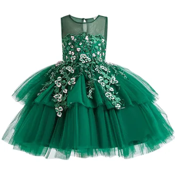 

Lace Petal Formal Baptismal Wedding Gown Tutu Kids Clothing Flower Dresses for Children Girls Princess Party Custumes