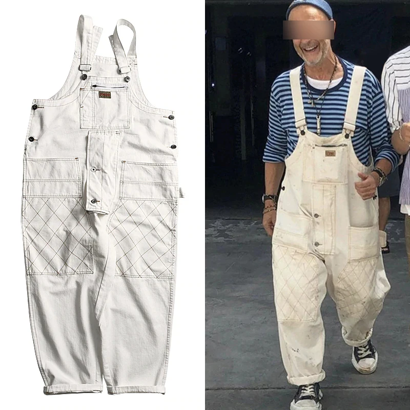 Overalls Bib-Trousers Cargo-Pants Work Baggy Street-Style Mens Casual Multi-Pocket