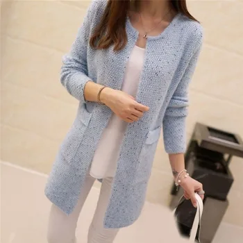 

Elegant Solid Cardigan Women Long Sleeve Knitted Open Stitch Casual Sweters Autumn Knitted Female Cardigan Pull Femme Mujer