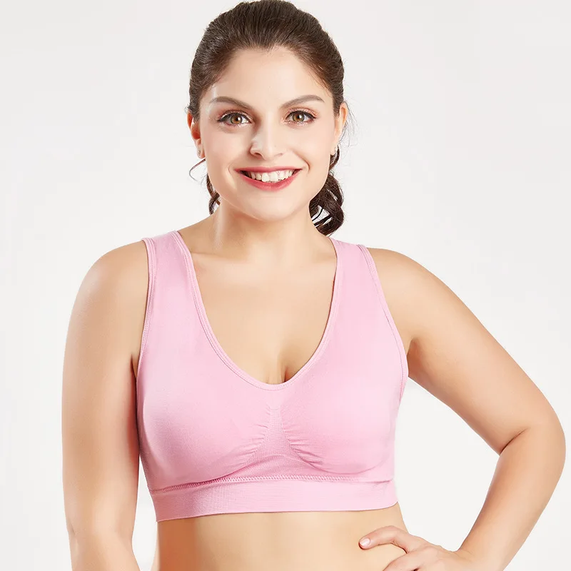 M-XXL, XXXL, 4XL, 5XL, большой Топ, бюстгальтер, женский, дышащий, с проволочной подкладкой, повседневный размер, спортивный бюстгальтер, черный, белый,, для сна, для йоги - Цвет: Розовый