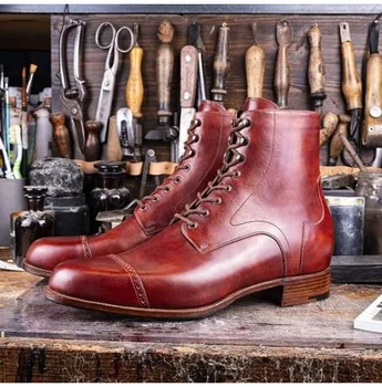 

Handmade Pu Leather Mens Boots Business Fashion Men Casual Retro Lace-up Martin Boots Walking Footwear Zapatos De Hombre 4M737