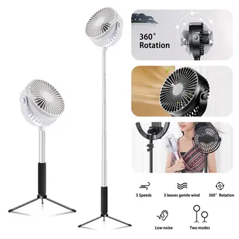 

Folding Pedestal Stand Fan Mini Telescopic Silent Fan USB Rechargeable Table Floor Fan 3 Speeds Adjustable Height for Home