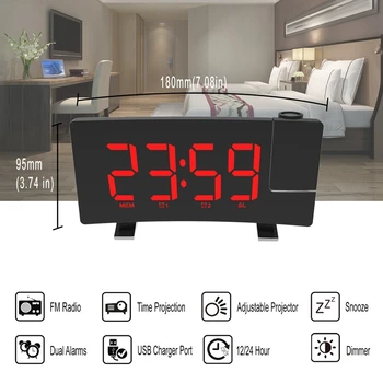 

FULL-Band Radio Clock Digital 8 Inch LED Projector Projection Snooze Alarm Clock Radio Timer Backlight 3W Speakers FM76-108 Radi