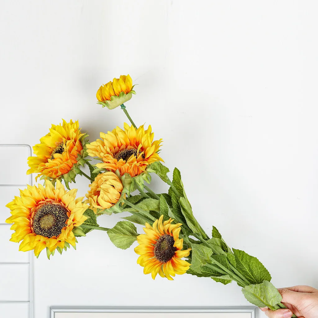 Autumn Decoration Yellow Sunflower Cloth Artificial Flowers Bouquet Bonsai For Home Wedding Decoration Office Party Garden Decor