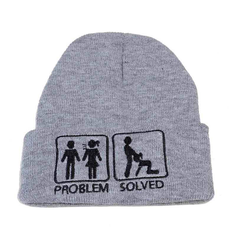 Проблема решенная вышивка вязаная теплая зимняя шапка мужская и женская Beaines для хлопковых шапок теплые однотонные повседневные шапочки лыжные шапочки шляпа - Цвет: Серый