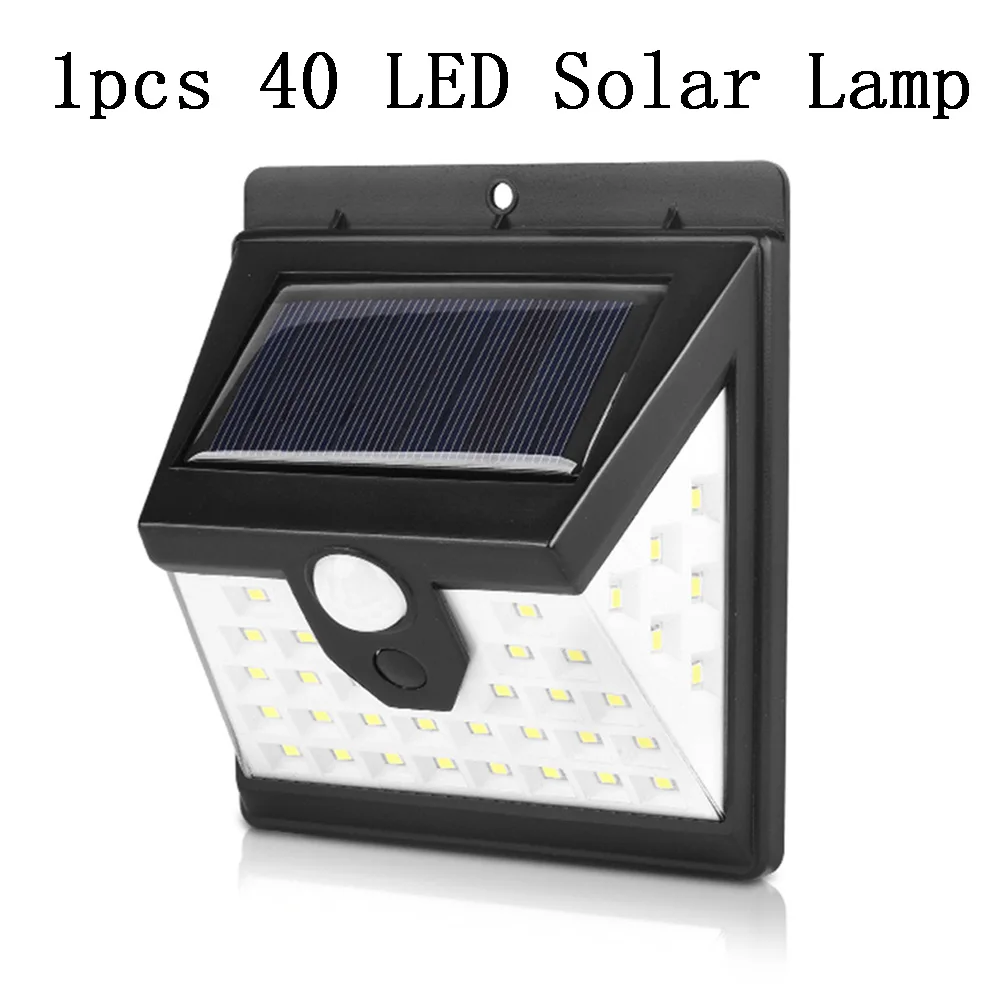 1PC 40LED 100 светодиодный четырехсторонний светильник на солнечной батарее, 3 режима, угол 120 градусов, датчик движения, солнечная настенная лампа, наружная водонепроницаемая лампа для сада, двора - Испускаемый цвет: 1PC 40LED