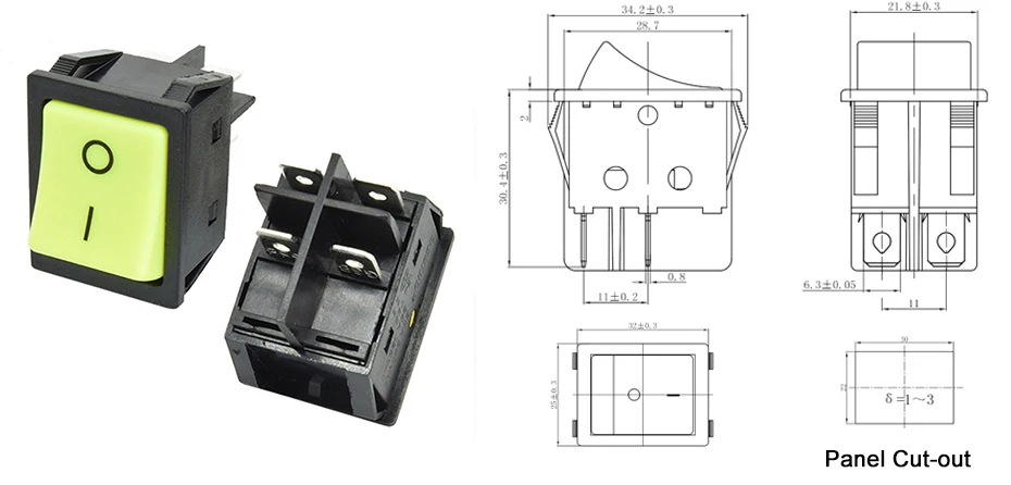 Red actuator rocker switch on off 1