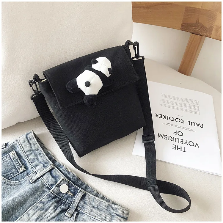 New Style INS Simple Literature And Art College Style Cross-body GIRL'S MORI Series Canvas Bag Fashion Red Panda Accessorie