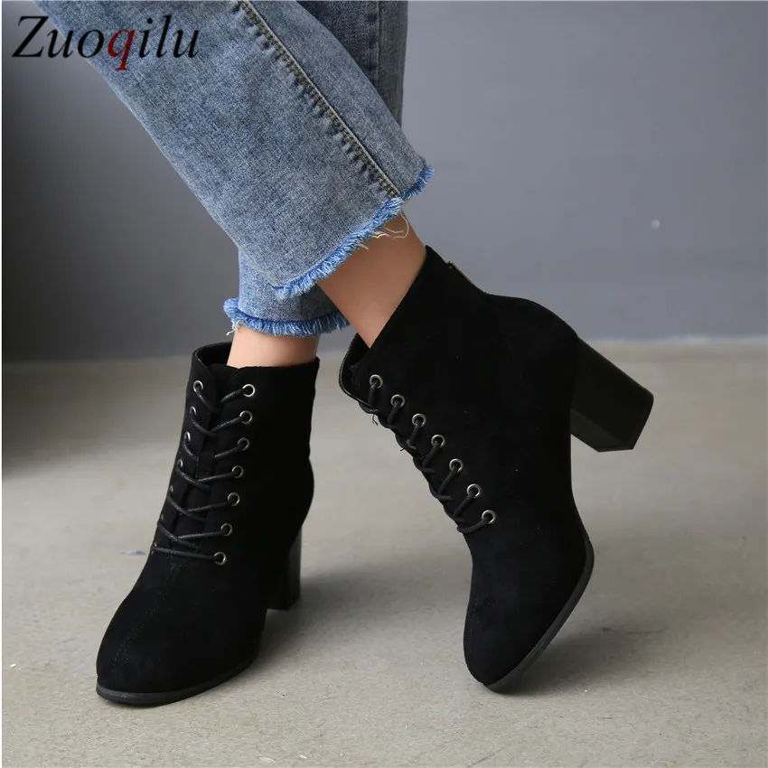 

2019 faux suede heels ankle boots zip black High Quality Autumn Black Ankle Boots Female Casual Brown Comfortable Winter Boots