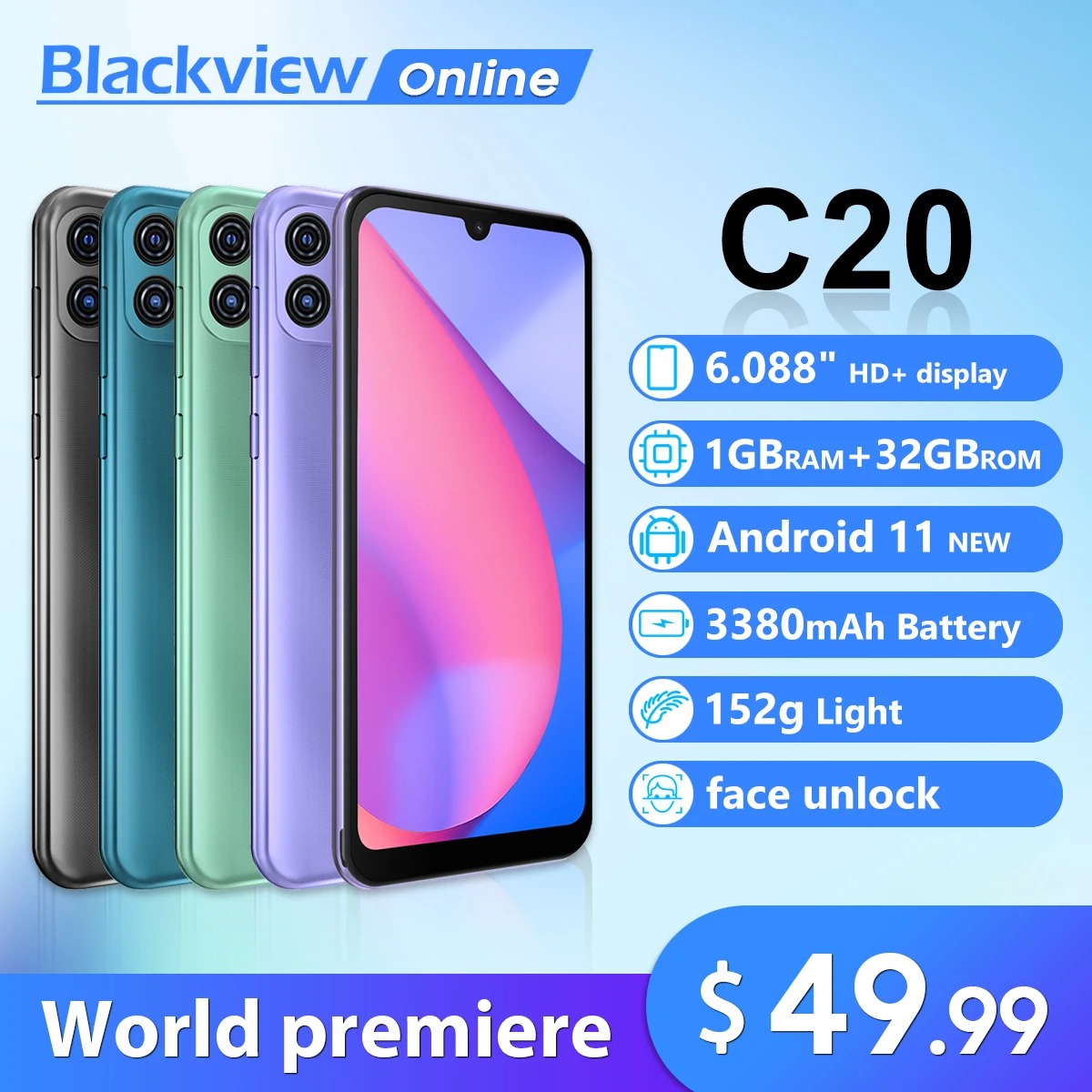 Смартфон Blackview OSCAL C20 мобильный телефон экран 6 088 дюйма Android 11 1 ГБ ОЗУ + 32 Гб ПЗУ 3380