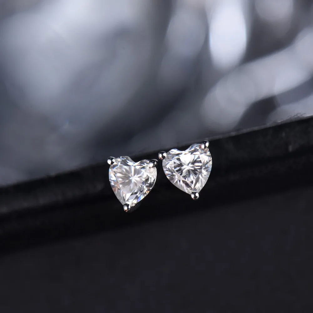 Женские классические серьги-гвоздики, 14 к, белое золото, 1ct, 2ct, блестящее сердце, Муассанит для помолвки, OL стиль, модные ювелирные изделия