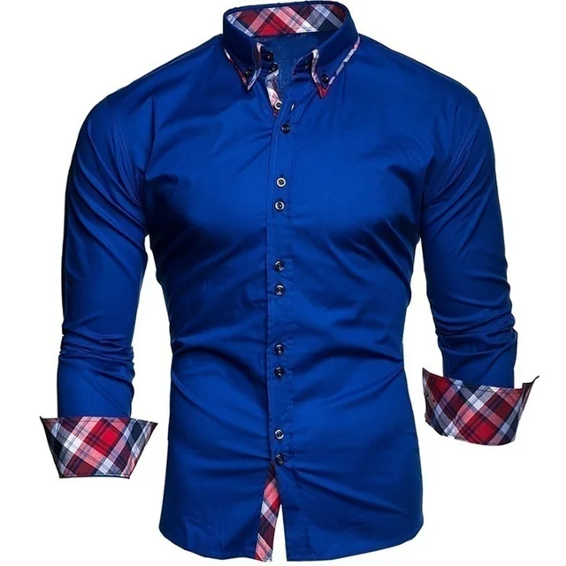 Men's business shirt long-sleeved slim-fit formal casual shirt Camisa Masculina size S-3XL Blue