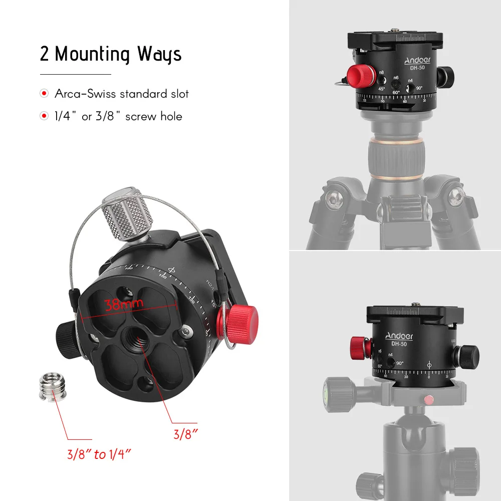 Andoer DH-50 панорамная шаровая Головка алюминиевый сплав индексационный ротатор штатив шаровая головка для Canon Nikon sony DSLR камера шаровая Головка
